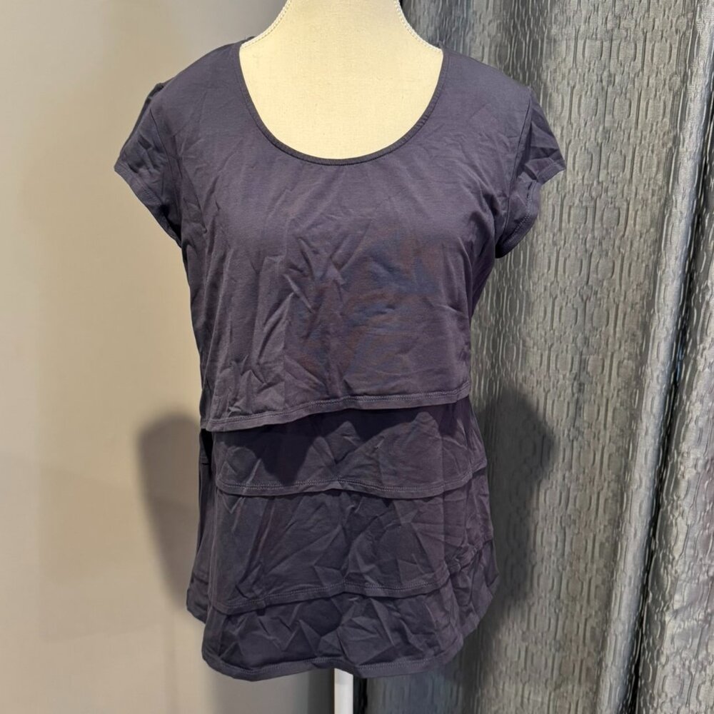 Milk Nursingwear Women's Nursing Tee Asymmetrical Tiered Blue Size L